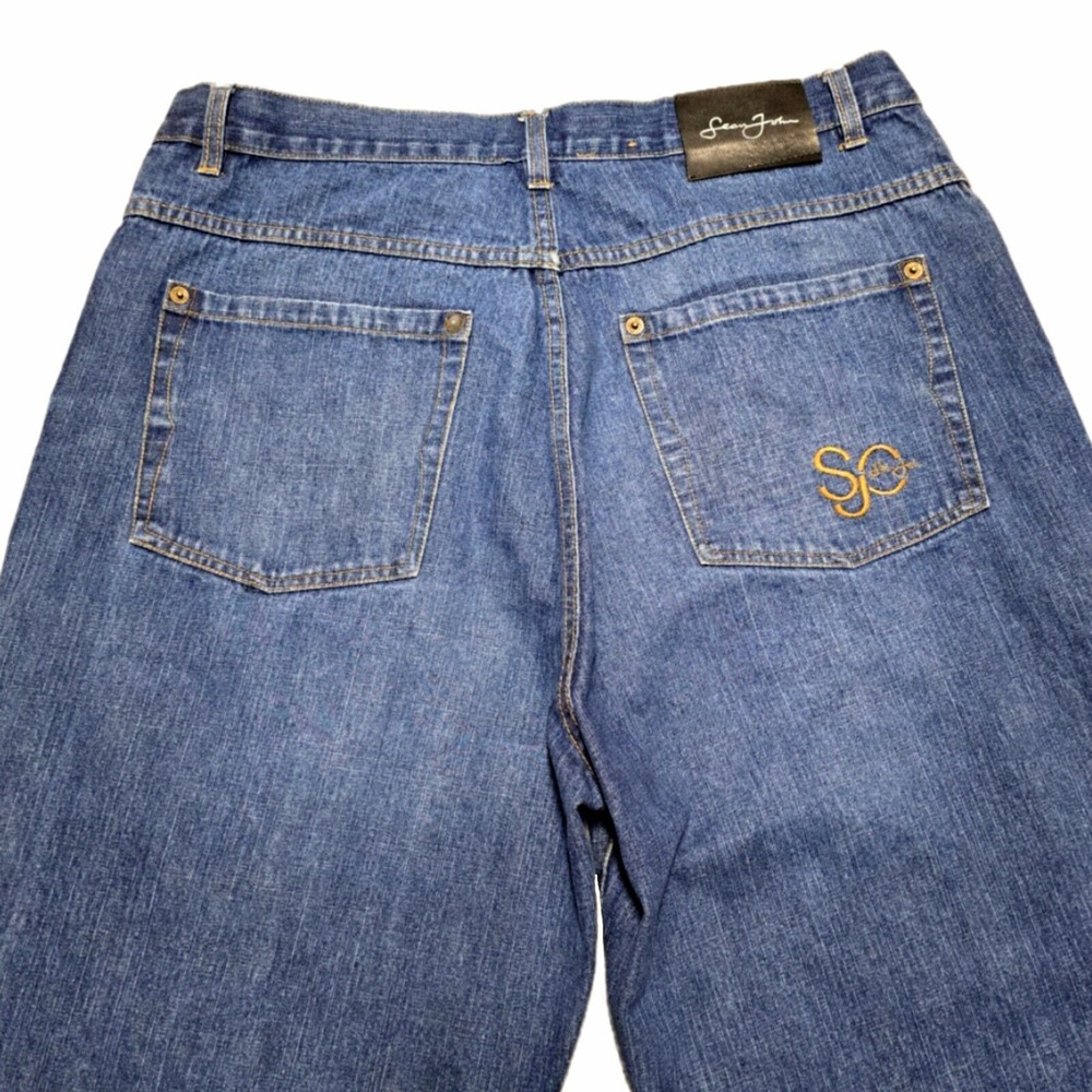 Vintage Sean John Gold Signature Jeans Baggy 38 X 34 Embroidered Designer